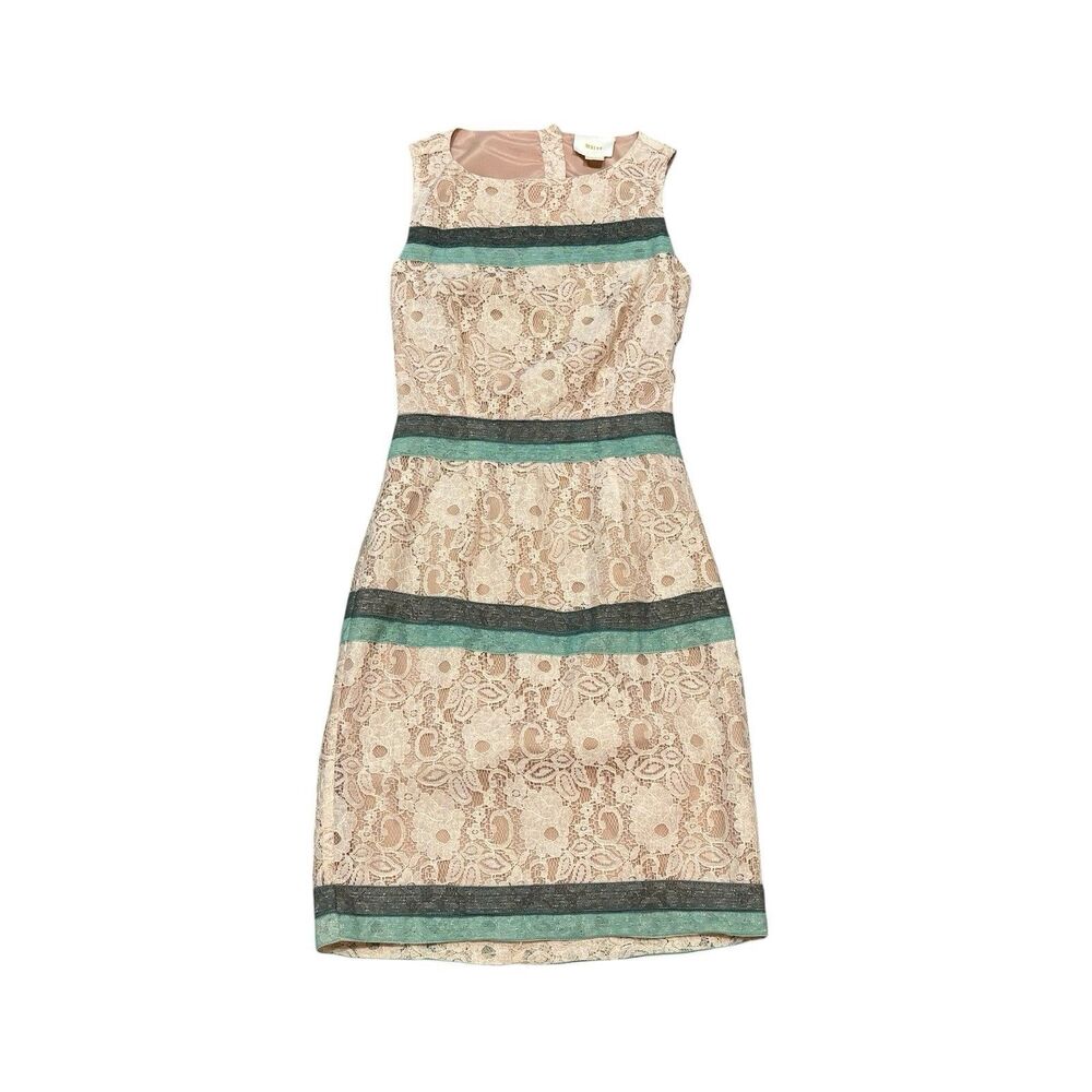 Maeve Anthropologie Cream Teal Striped Lace Dress Size XS